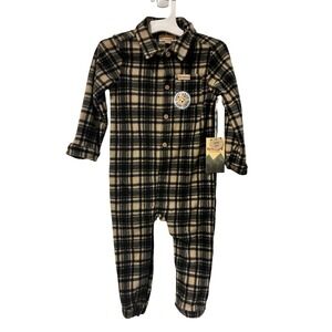 BearPaw Kids Plaid Fleece Sleepsuit Pajama Coverall Size 24M‎